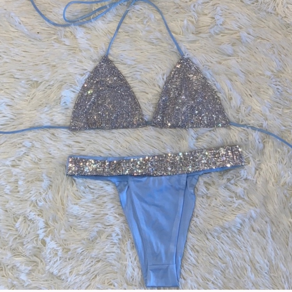 Baby blue rhinestone bikini